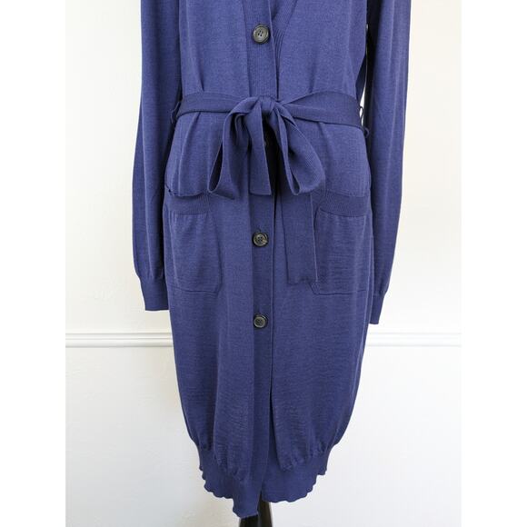 Piazza Sempione Cardigan Sweater Wool Silk Long Knit Fall Winter Blue Size S - Picture 4 of 11